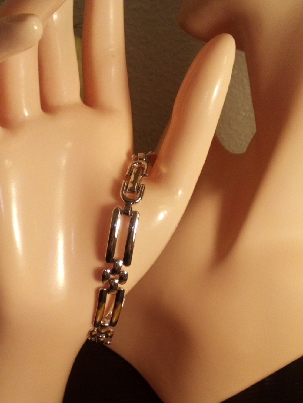 Polished Silver-Tone Rectangular Link Bracelet for Women